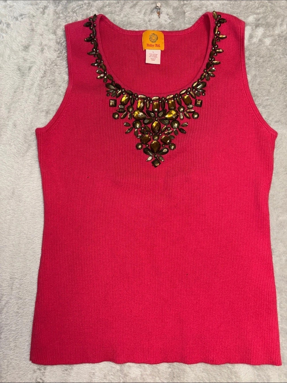 Ruby Rd. Embellished Pink Tank Top Large
